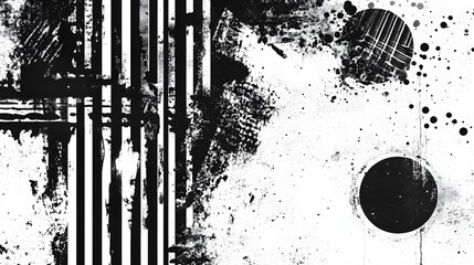 Poster - A striking abstract composition featuring bold geometric shapes fluid brush strokes and dramatic ink splatter effects in a high contrast black and white color palette  This minimalist