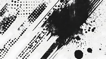 Aufkleber - Expressive abstract ink splash blot brush stroke textured graphic design  Monochromatic black and white modern minimalist grunge paint pattern background