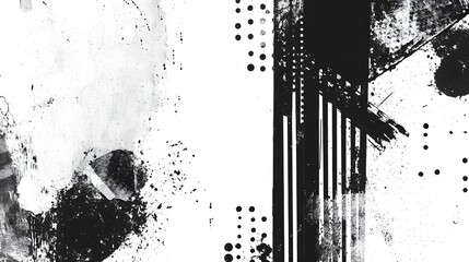 Fototapete - Grungy abstract background with splashes blots and textures in bold black and white tones  The image has a moody dramatic and modern aesthetic creating a striking and unique visual composition