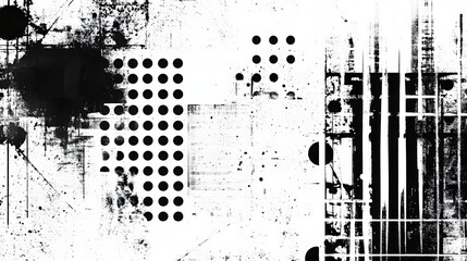 Poster - Grungy Monochrome Texture with Vintage Patterns and Abstract Shapes for Edgy Contemporary and Experimental Graphic Design