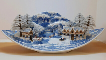 Sticker - Intricate porcelain depiction of a winter landscape