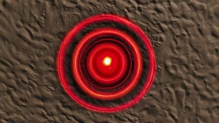 Poster - Seismic waves radiating from earthquake epicenter, spreading across textured brown surface in detailed slow motion scientific visualization