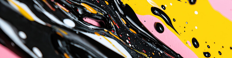 Poster - abstract acrylic paint swirl: black, yellow, pink, white