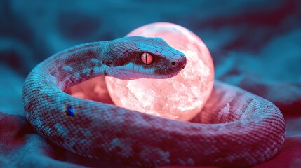 Poster - Serpent Coiled Around a Glowing Crystal Ball in Enigmatic Light Setting