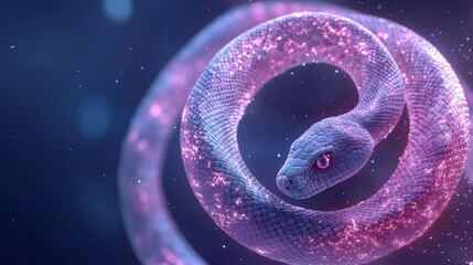 Poster - Glowing Coiled Snake in Circular Formation Emerging from Mystical Portal