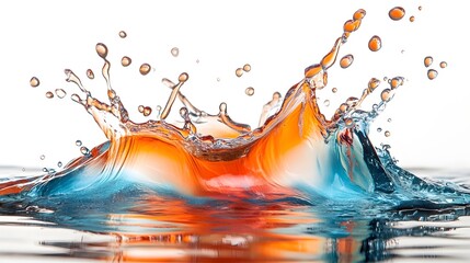 Fototapete - Striking image of colorful dynamic water splashing with intense energy and vibrant lively motion  Featuring a captivating combination of orange blue and red hues creating an water splash effect