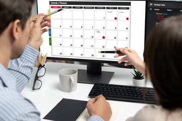 Calendar on computer software application for brisk schedule planning for personal organizer and online business