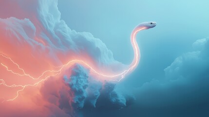 Poster - Bright Lightning Snake Slithering Through Vibrant Clouds in a Surreal Dreamlike Sky Environment
