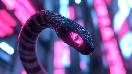 Poster - Holographic Snake Winding Through Neon Lights in Futuristic Environment