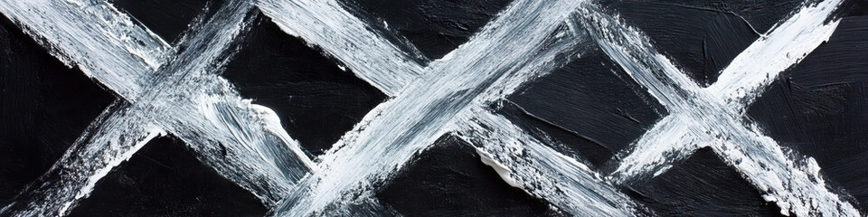 Poster - Black and White Impasto Abstract Painting with X-Pattern Brushstrokes