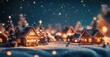 © Stock Pix - A miniature village scene covered in snow during a winter night with illuminated houses and Christmas trees under a starry sky.