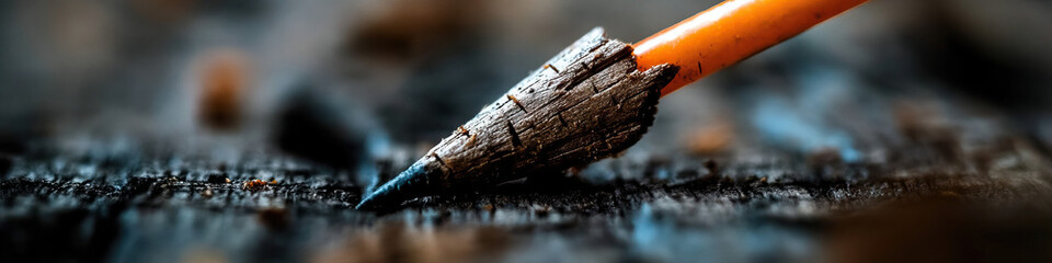 Wall Mural - Close-up of Broken Orange Pencil on Dark Surface