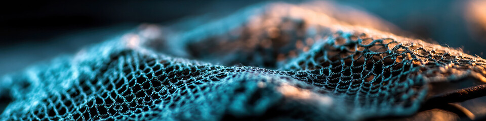 Close-up Photograph of Teal Netting Fabric