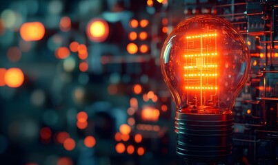 Poster - Illuminated Light Bulb with Circuit Board Background, Concept of Technology and Innovation