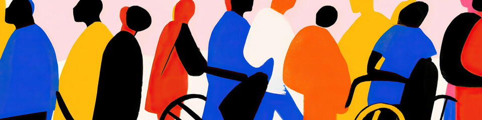 Poster - abstract illustration of diverse people walking