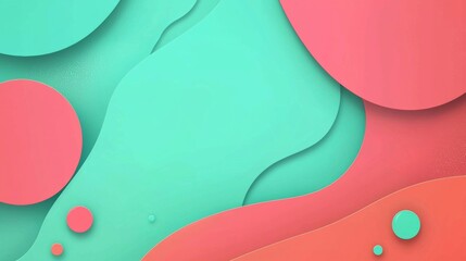 Poster - Abstract composition featuring fluid shapes in soft pastel hues of teal and coral. Overlapping layers create a sense of depth and movement, perfect for modern design inspiration