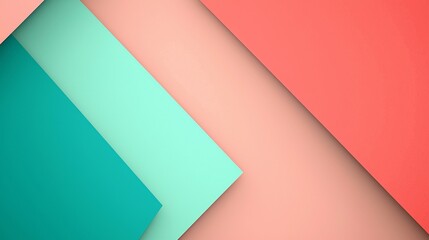 Poster - Abstract geometric design featuring overlapping layers of coral, teal, and mint colors. The composition creates a modern, minimalist aesthetic ideal for backgrounds and design projects
