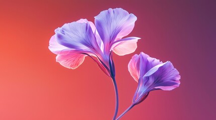Poster - Soft, translucent petals in shades of purple and pink unfurl gracefully against a warm, glowing backdrop, creating a dreamy and ethereal floral composition