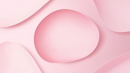 Poster - Smooth, undulating layers of pink paper create an abstract composition with gentle curves, casting soft shadows and forming an oval shape in the center, providing a serene and minimalist background