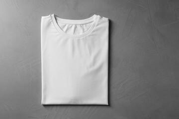 Sticker - Blank white t-shirt on grey background, top view. Mockup for design