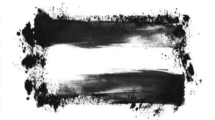 Poster - Two horizontal black brush strokes framing a white background, complemented by scattered ink splatters, create a striking grunge effect for an artistic composition
