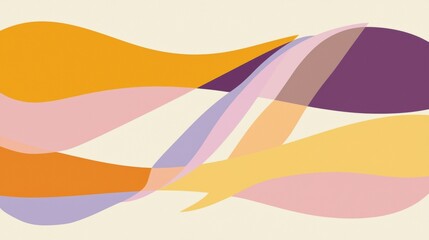 Poster - Colorful overlapping shapes create a dynamic, wavy pattern on a soft cream background, forming an abstract design perfect for enhancing various visual projects and backgrounds
