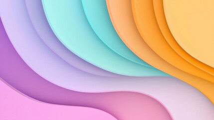 Poster - Pastel colored wavy shapes create a layered effect, forming an abstract design with a smooth gradient of soft hues, resulting in a visually captivating and modern composition