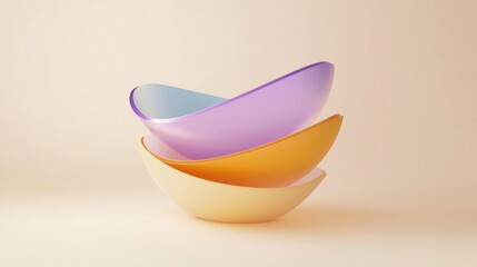 Poster - Three vibrant bowls forming a balanced stack, highlighting a modern and minimalist design aesthetic against a soft pastel background, create an elegant and stylish kitchenware display