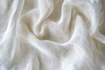 Poster - Soft white muslin fabric gently folded creating elegant texture, perfect for backgrounds and design projects related to fashion, textiles, and natural materials