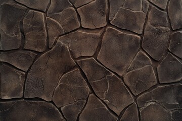 Poster - Close-up view of a dark brown stone wall featuring cracks that create an intricate geometric pattern, adding a touch of natural ruggedness and texture