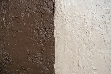 Poster - Brown and beige decorative plaster are covering half of a wall, creating a contrasting two-tone effect, adding a touch of modern design to the space