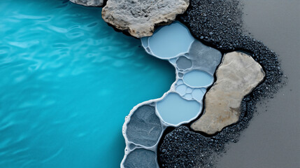 Wall Mural - Body of water with a rocky shoreline. Minimalistic background.