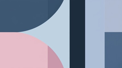 Poster - Creating an abstract composition, geometric shapes in pastel pink, light blue, and dark blue blend harmoniously, forming a modern and intriguing background perfect for various design projects