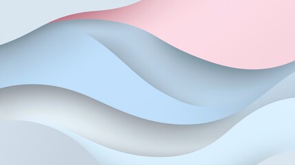 Poster - Soft pink, light blue, and grey wavy shapes overlap, creating a soothing and elegant abstract background with subtle shadows and highlights