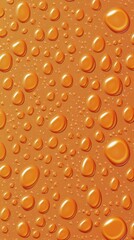 Poster - Numerous water droplets form a captivating textured pattern on a vibrant orange background, showcasing the interplay of water and surface tension
