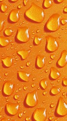 Poster - Close-up view of glistening water droplets resting on a smooth, vibrant orange surface, creating a visually appealing textural contrast and a refreshing, vibrant image