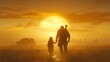 © wannathon - Silhouette of a Father and Daughter Walking Hand in Hand at Sunset in a Serene Countryside