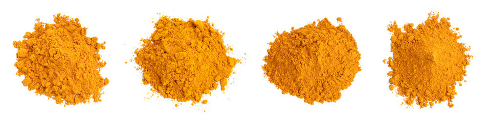 Wall Mural - Turmeric powder isolated on white, set. Top view