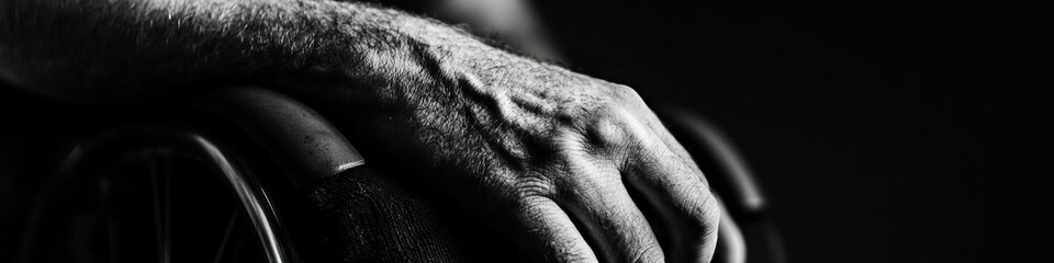 Wall Mural - Close-up of Elderly Hand on Wheelchair Armrest