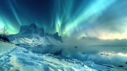 The aurora borealis (northern lights) dancing over the Arctic, caused by solar wind particles interacting with Earth's magnetic field