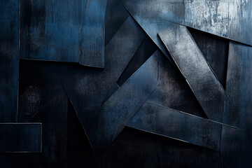Poster - blue and gray abstract painting with a lot of texture. The painting is made up of many different shapes and lines, and it has a very modern and industrial feel to it. The colors are muted
