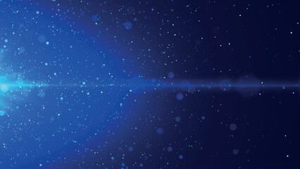 Poster - A dynamic wave of luminous particles flying horizontally. Sparkling bright particles fly in space. Shimmering particles with bokeh effect. Vector illustration