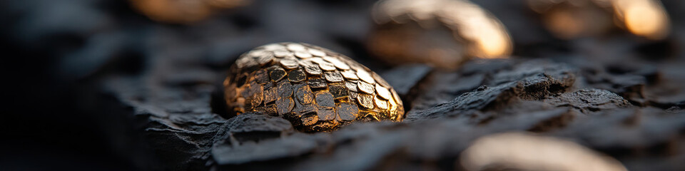Poster - Gold Ovoid Objects in Dark Rock