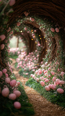 Canvas Print - A Beautiful Garden Pathway Adorned With Easter Decorations Ideal For A Serene Smartphone Wallpaper