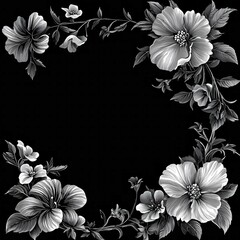 Wall Mural - Monochromatic Floral Frame: Elegant Black and White Botanical Illustration