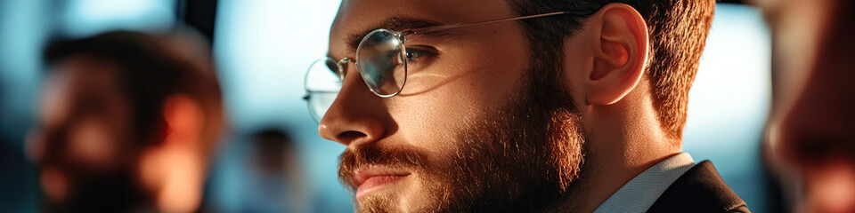 Poster - Close-up Profile of Bearded Man in Suit with Glasses
