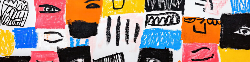 Poster - Abstract Composition of Stylized Faces and Geometric Forms