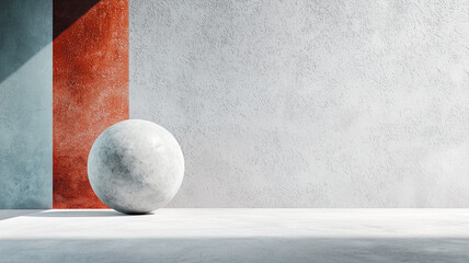 Poster - marble sphere rests in minimalist space with red accent wall