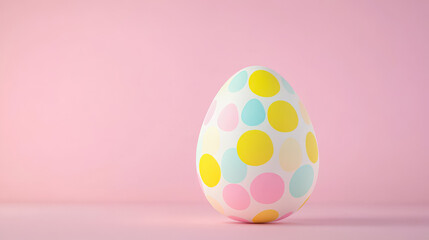 Poster - Colorful polka dot egg against a pastel pink background in a playful, spring-themed ambiance