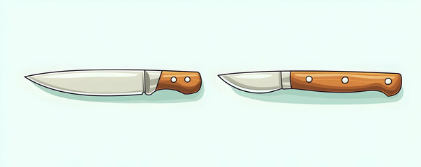 Two knives, wooden handles, white background